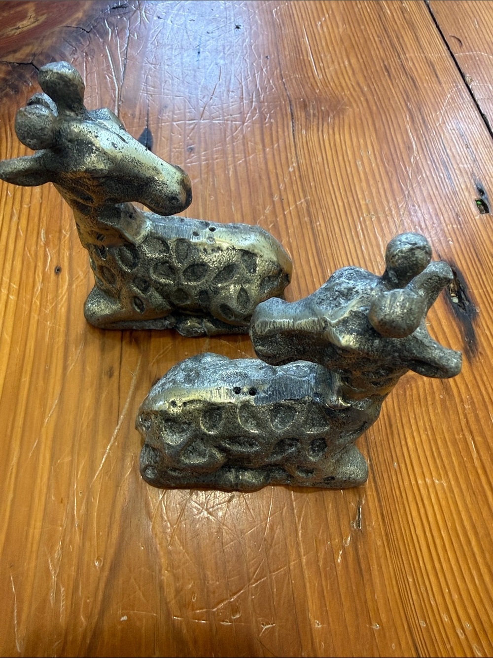 Vintage Metal Giraffe Salt and Pepper Shakers in Aged Silver Tone